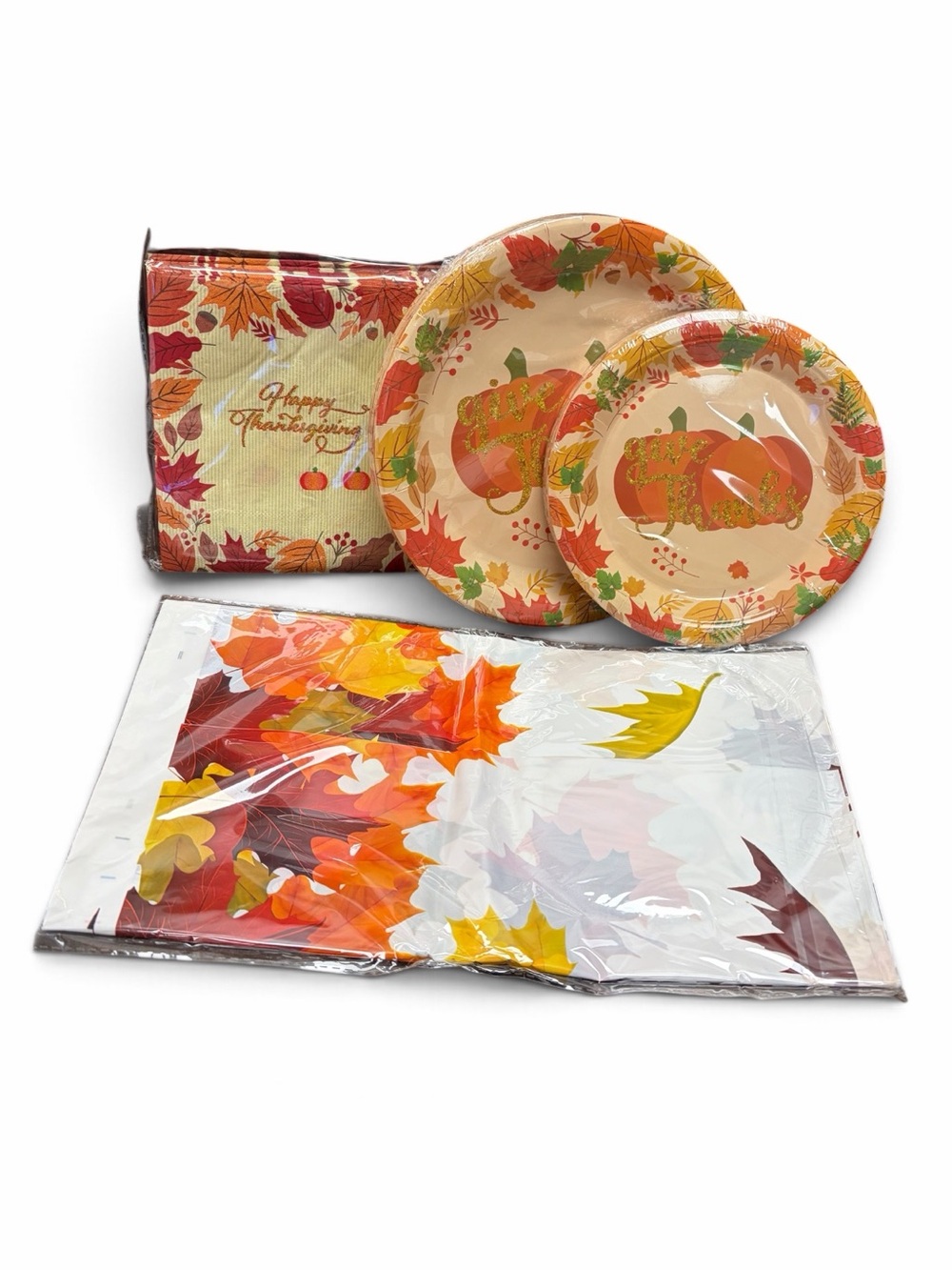 Festive Fall Disposable Party Plates & Table sheet Set - Autumn Leaves